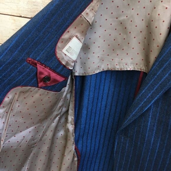 VINTAGE RIVIERA RED 100% WOOL BLAZER IN BLUE STRIPES - Picture 9 of 9